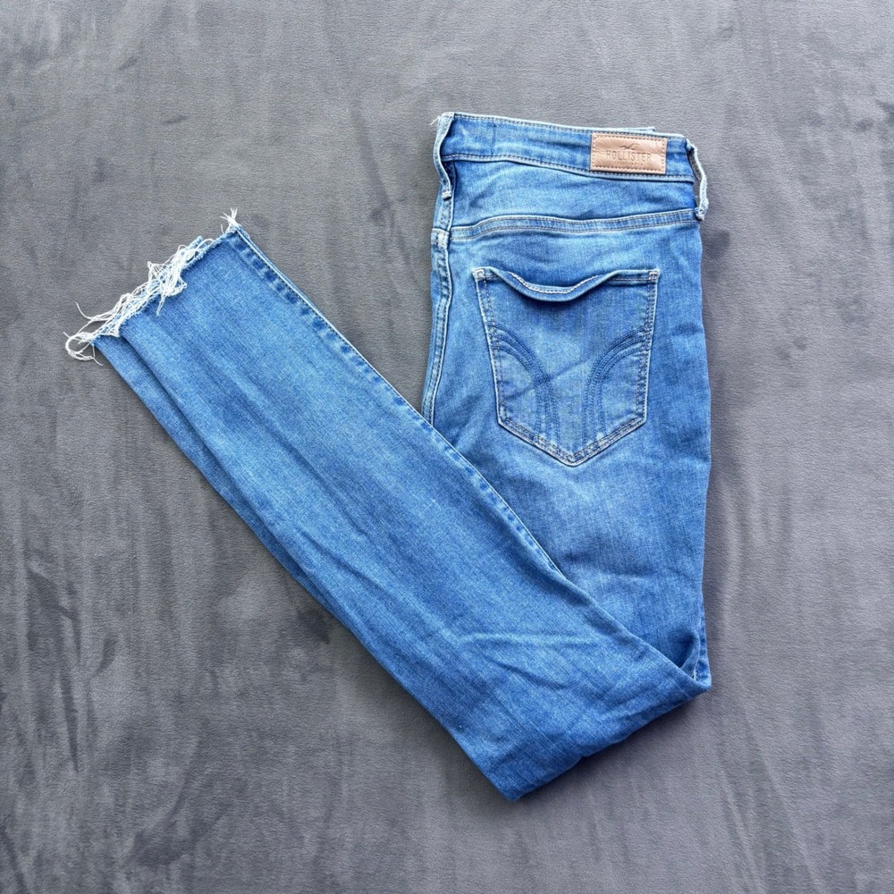 Hollister High-Rise Super Skinny Distressed Jeans Blue 9R W29 L28 Raw Hem